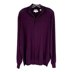 Alex Cannon Merino Wool Sweater Mens Size XL Purple Knit 1/4 Zip Business Casual